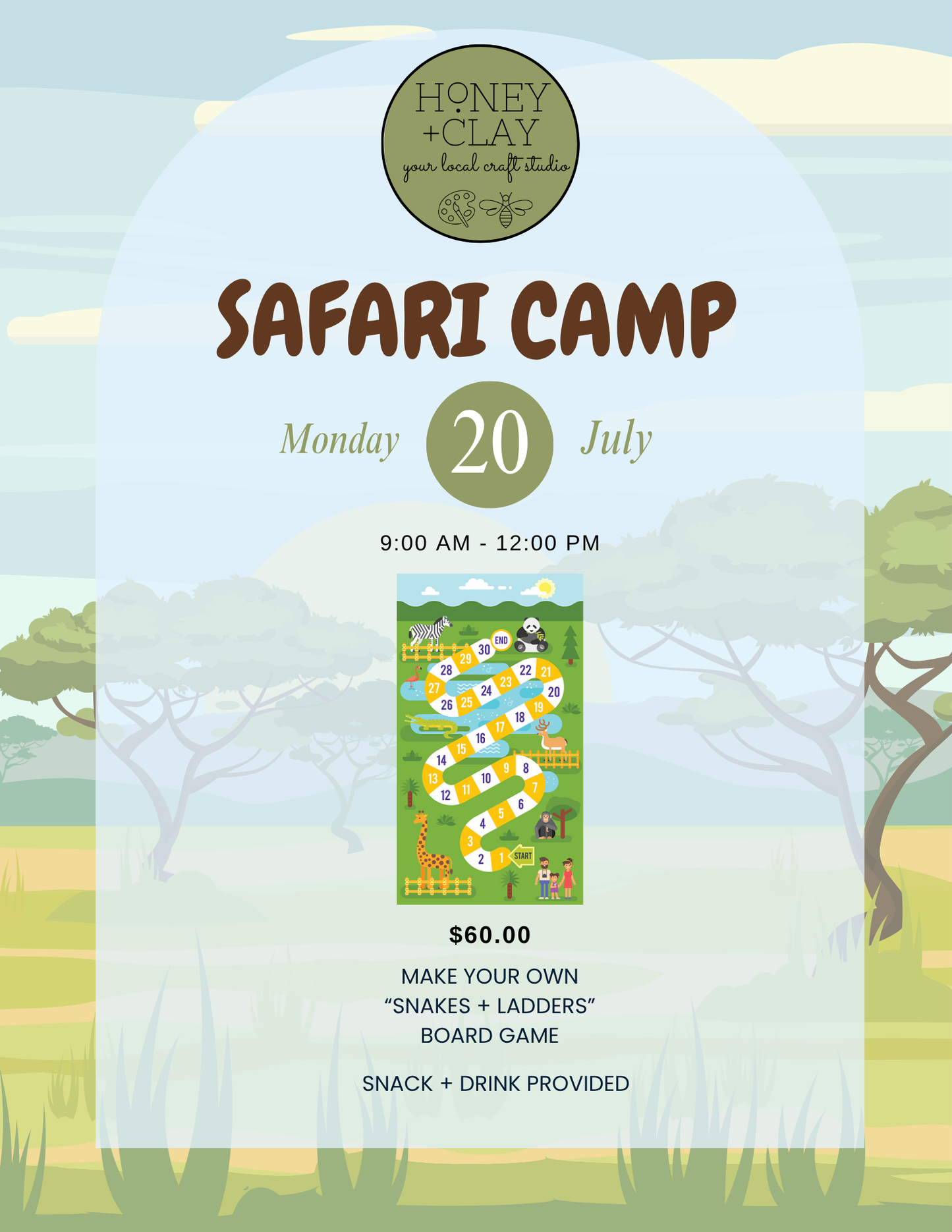 Monday Safari Art Camp 7/20/2026 @ 9:00AM