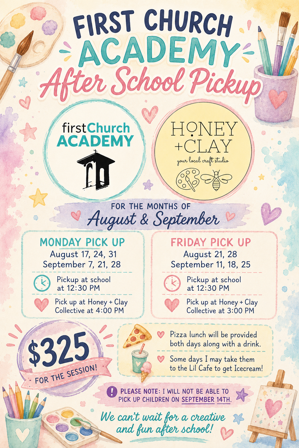 First Church After School Pickup - August & September 2026