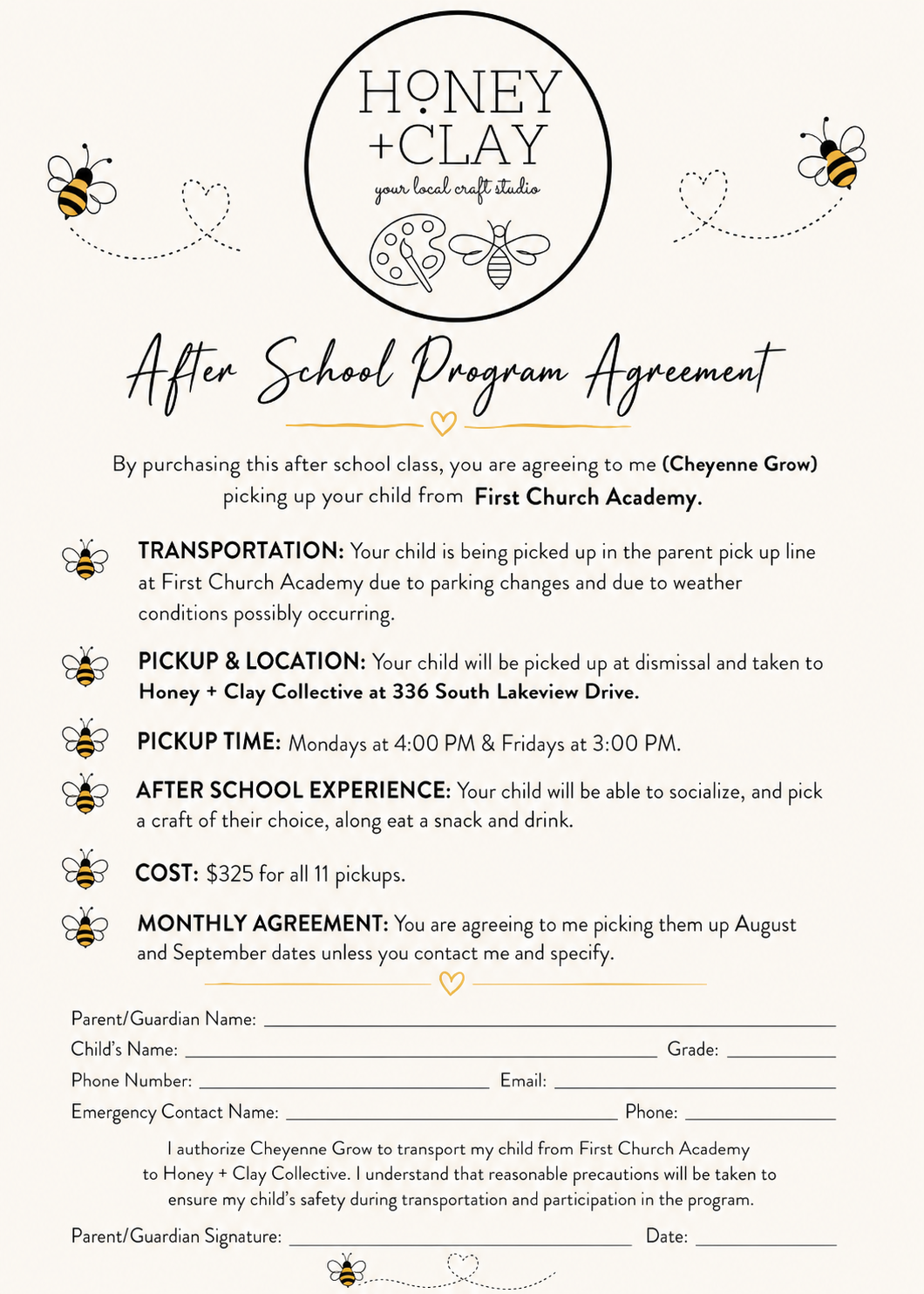 First Church After School Pickup - August & September 2026